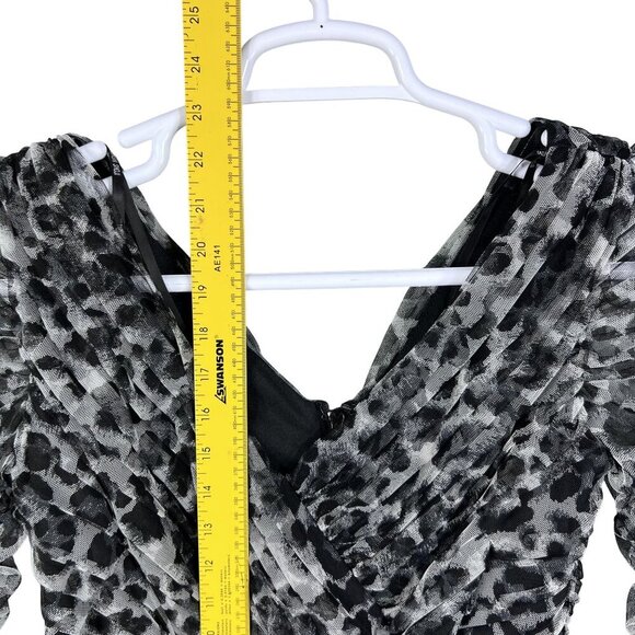 Tadashi Shoji Womens M Leopard Print Ruched Mesh Top V Neck 3/4 Sleeves Blouse - Picture 11 of 15